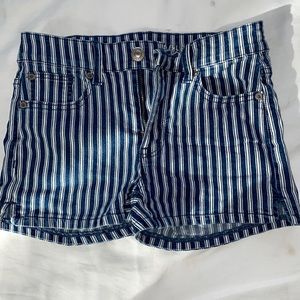 Mid rise striped jean shorts